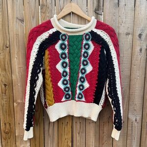 Zara Multicolor Cable crochet Knit Crewneck Sweater